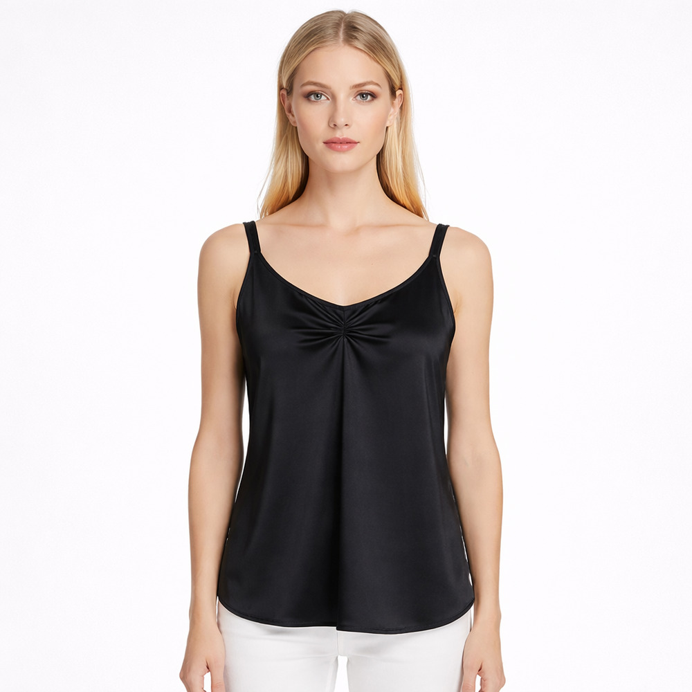 Eileen Fisher System Silk Charmeuse Stretch Camisole Tank Slate Gray Large New